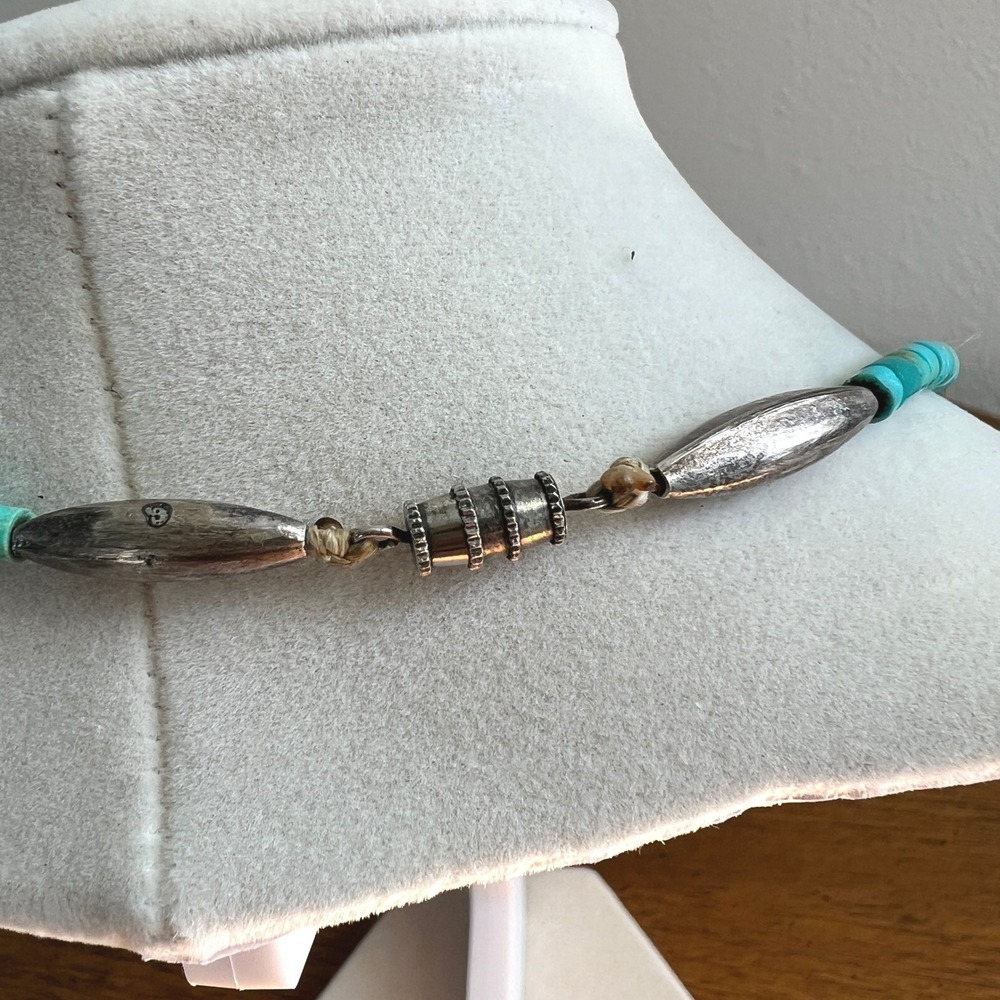 Southwestern Turquoise Heishi Bird Fetish Necklace MOP Shell Eagle Vintage - Picture 3 of 11